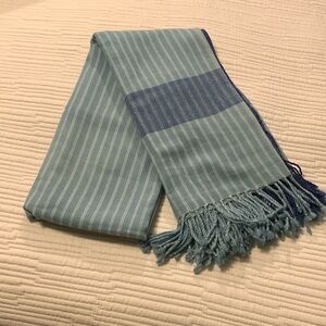 Scents & Feel Wool Bicolor Light Weight Fringe Throw Blues and White 72X72